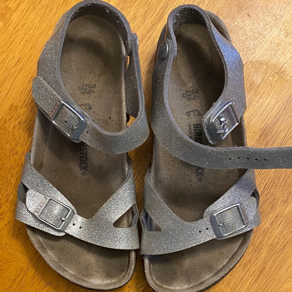 Birkenstock Kids Glittery Silver Sandals
